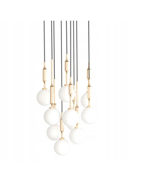 Lampa wisząca Ero X Gold 40 - elegancki żyrandol z 10 mlecznymi kulami, regulacja wysokości, nowoczesny design do wnętrz
