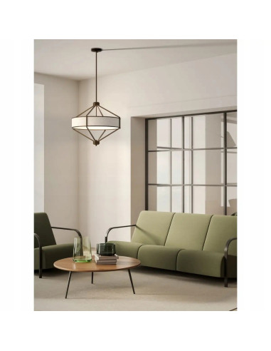 Lampa sufitowa Zundo 60 cm w satynowym niklu z jasnym abażurem – nowoczesny design do salonu, jadalni i sypialni.