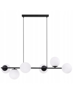 Lampa wisząca SIENA w eleganckiej czerni z 6 mlecznymi kloszami - Nowoczesne oświetlenie do jadalni i salonu