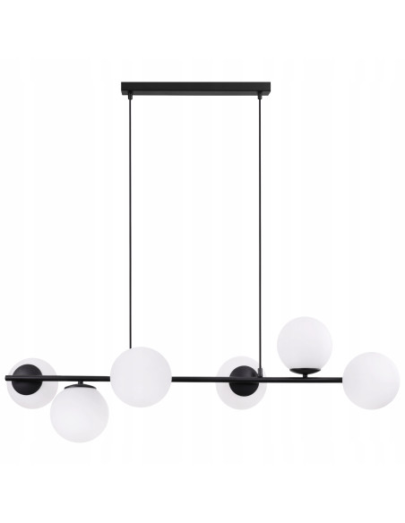 Lampa wisząca SIENA w eleganckiej czerni z 6 mlecznymi kloszami - Nowoczesne oświetlenie do jadalni i salonu