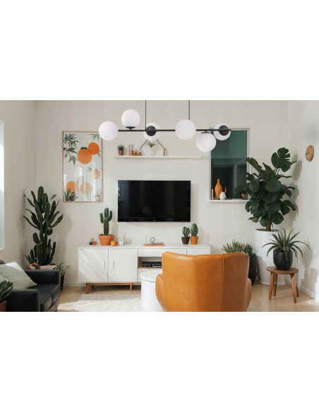 Lampa wisząca SIENA w eleganckiej czerni z 6 mlecznymi kloszami - Nowoczesne oświetlenie do jadalni i salonu
