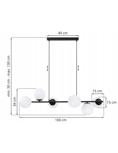 Lampa wisząca SIENA w eleganckiej czerni z 6 mlecznymi kloszami - Nowoczesne oświetlenie do jadalni i salonu