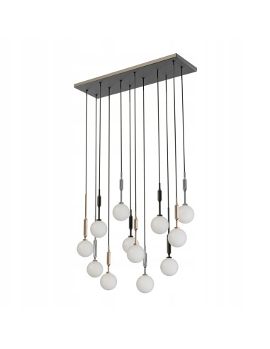 Lampa Oświetleniowa Ero Multicolor XIV - Industrialna 14-punktowa Lampa Sufitowa w Złocie, Srebrze i Czerni 180 cm