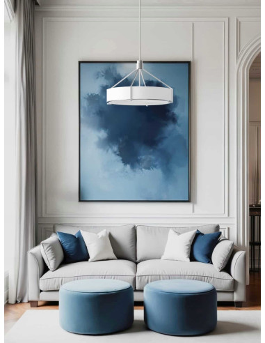 Lampa sufitowa Doretto Satin Nikiel 70 - elegancki żyrandol z tkaninowym abażurem w srebrnym wykończeniu