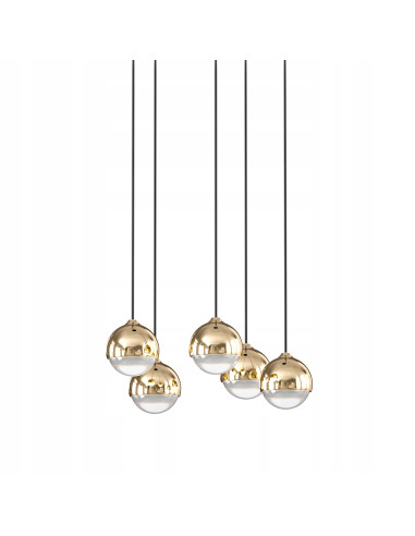 Nowoczesny Żyrandol BOLICIANA V GOLD z pięcioma kulistymi kloszami - lampa wisząca LED do salonu i jadalni