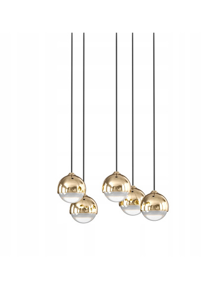Nowoczesny Żyrandol BOLICIANA V GOLD z pięcioma kulistymi kloszami - lampa wisząca LED do salonu i jadalni