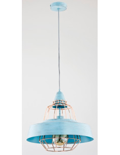 Lampa wisząca TAMARIS błękitna z miedzianymi detalami, 40 cm, stylowy dodatek do jadalni i przestrzeni publicznych