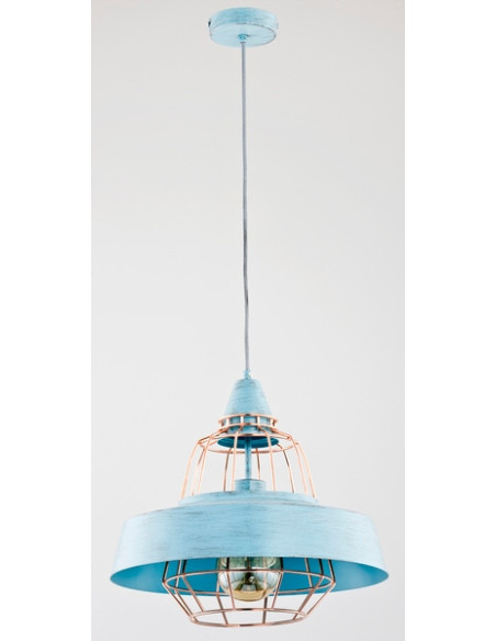 Lampa wisząca TAMARIS błękitna z miedzianymi detalami, 40 cm, stylowy dodatek do jadalni i przestrzeni publicznych