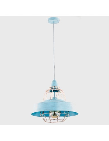 Lampa wisząca TAMARIS błękitna z miedzianymi detalami, 40 cm, stylowy dodatek do jadalni i przestrzeni publicznych