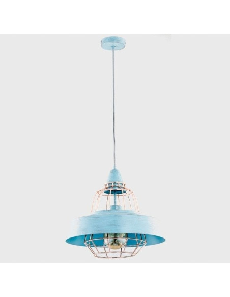Lampa wisząca TAMARIS błękitna z miedzianymi detalami, 40 cm, stylowy dodatek do jadalni i przestrzeni publicznych