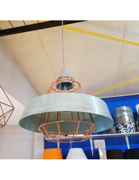 Lampa wisząca TAMARIS błękitna z miedzianymi detalami, 40 cm, stylowy dodatek do jadalni i przestrzeni publicznych