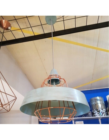 Lampa wisząca TAMARIS błękitna z miedzianymi detalami, 40 cm, stylowy dodatek do jadalni i przestrzeni publicznych