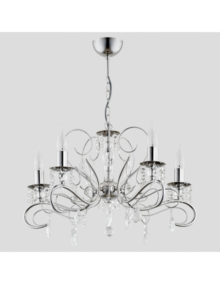 Lampa wisząca ASTOR z kryształkami - elegancki żyrandol chromowany do salonu i jadalni, nowoczesny design