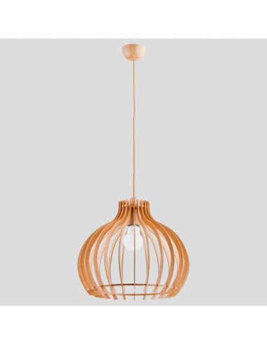 Lampa sufitowa LAVAYA - drewniana, minimalistyczna 44 cm, brązowa z złotym przewodem, idealna do nowoczesnych wnętrz.