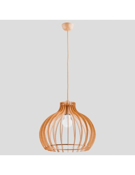 Lampa sufitowa LAVAYA - drewniana, minimalistyczna 44 cm, brązowa z złotym przewodem, idealna do nowoczesnych wnętrz.