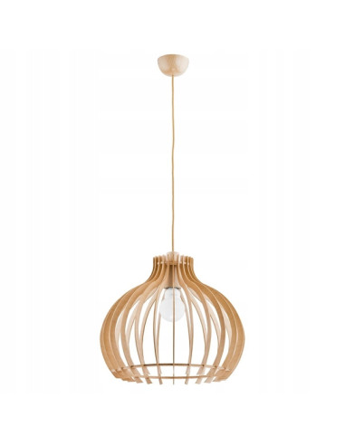 Lampa sufitowa LAVAYA - drewniana, minimalistyczna 44 cm, brązowa z złotym przewodem, idealna do nowoczesnych wnętrz.