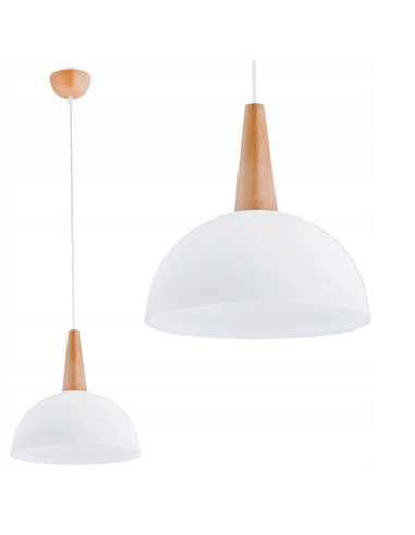 Lampa wisząca ANJA - nowoczesny zwis drewniany, biały, E27, 30 cm, idealna do biura i jadalni.