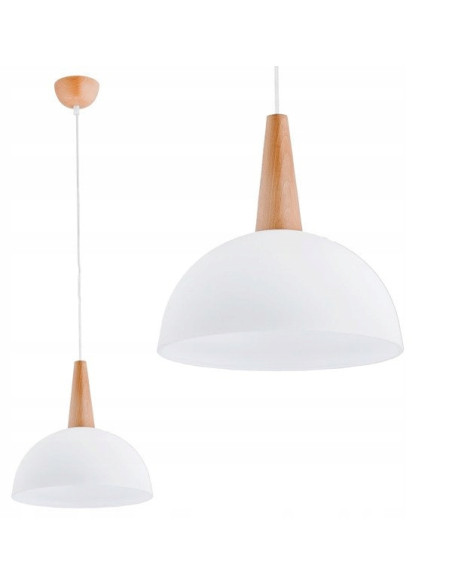 Lampa wisząca ANJA - nowoczesny zwis drewniany, biały, E27, 30 cm, idealna do biura i jadalni.