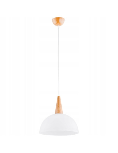 Lampa wisząca ANJA - nowoczesny zwis drewniany, biały, E27, 30 cm, idealna do biura i jadalni.