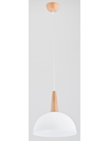 Lampa wisząca ANJA - nowoczesny zwis drewniany, biały, E27, 30 cm, idealna do biura i jadalni.