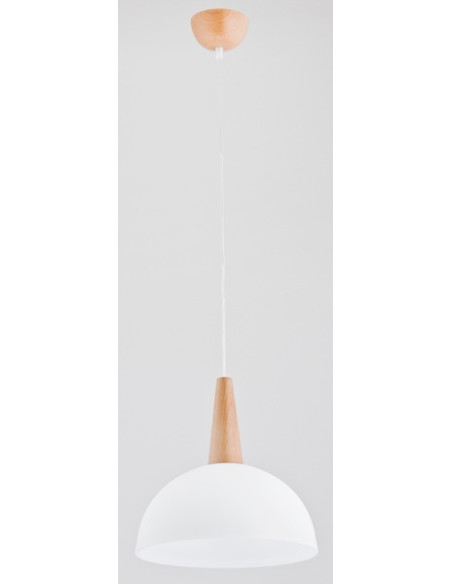 Lampa wisząca ANJA - nowoczesny zwis drewniany, biały, E27, 30 cm, idealna do biura i jadalni.