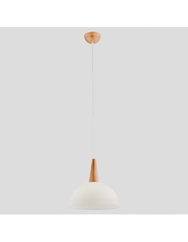 Lampa wisząca ANJA PERŁOWA - elegancka z drewnianym wykończeniem, idealna do biura i różnych wnętrz