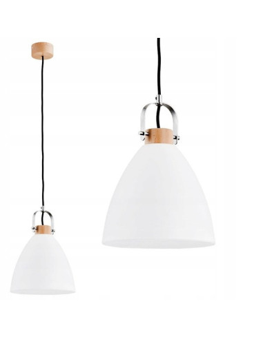 Lampa wisząca HERMINA - Elegancka szklana lampa loftowa z drewnianą podsufitką, E27, 22 cm, różne kolory.