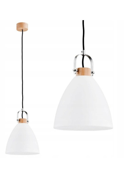 Lampa wisząca HERMINA - Elegancka szklana lampa loftowa z drewnianą podsufitką, E27, 22 cm, różne kolory.