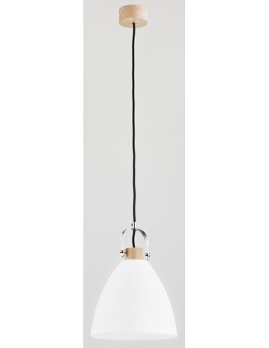 Lampa wisząca HERMINA - Elegancka szklana lampa loftowa z drewnianą podsufitką, E27, 22 cm, różne kolory.