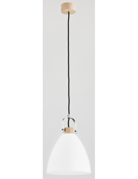 Lampa wisząca HERMINA - Elegancka szklana lampa loftowa z drewnianą podsufitką, E27, 22 cm, różne kolory.