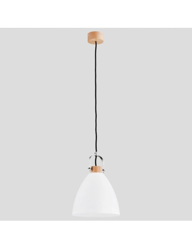 Lampa wisząca HERMINA - Elegancka szklana lampa loftowa z drewnianą podsufitką, E27, 22 cm, różne kolory.