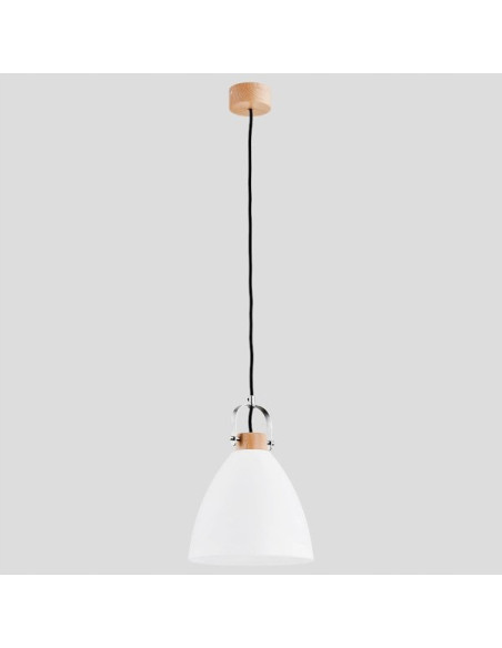 Lampa wisząca HERMINA - Elegancka szklana lampa loftowa z drewnianą podsufitką, E27, 22 cm, różne kolory.