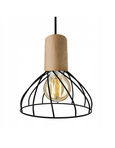 Lampa wisząca MODERNO LP-1221/1P S BK - czarna metalowa z drewnem, regulowana wysokość, nowoczesny design do każdego wnętrza.
