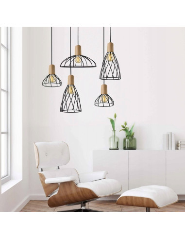 Lampa wisząca MODERNO LP-1221/1P S BK - czarna metalowa z drewnem, regulowana wysokość, nowoczesny design do każdego wnętrza.