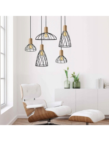 Lampa wisząca MODERNO LP-1221/1P S BK - czarna metalowa z drewnem, regulowana wysokość, nowoczesny design do każdego wnętrza.