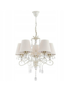 Żyrandol Lukrecja Biała E14 - Elegancka Lampa Glamour z 5 Kloszami do Jadalni i Salonu
