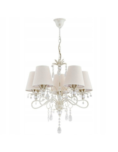 Żyrandol Lukrecja Biała E14 - Elegancka Lampa Glamour z 5 Kloszami do Jadalni i Salonu