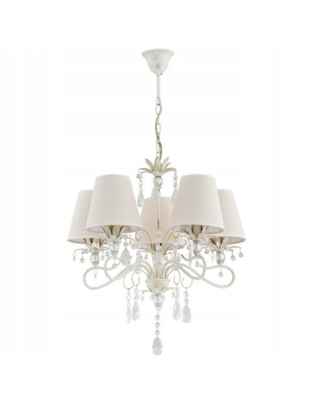 Żyrandol Lukrecja Biała E14 - Elegancka Lampa Glamour z 5 Kloszami do Jadalni i Salonu