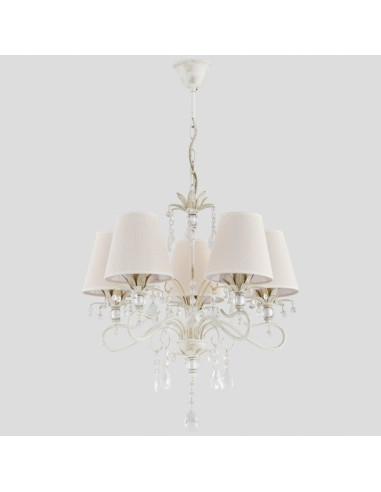 Żyrandol Lukrecja Biała E14 - Elegancka Lampa Glamour z 5 Kloszami do Jadalni i Salonu