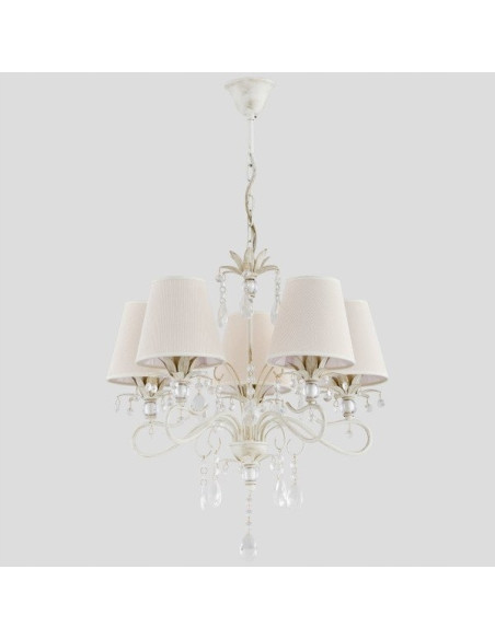 Żyrandol Lukrecja Biała E14 - Elegancka Lampa Glamour z 5 Kloszami do Jadalni i Salonu