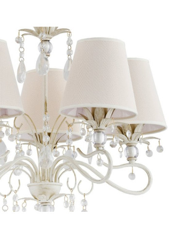Żyrandol Lukrecja Biała E14 - Elegancka Lampa Glamour z 5 Kloszami do Jadalni i Salonu