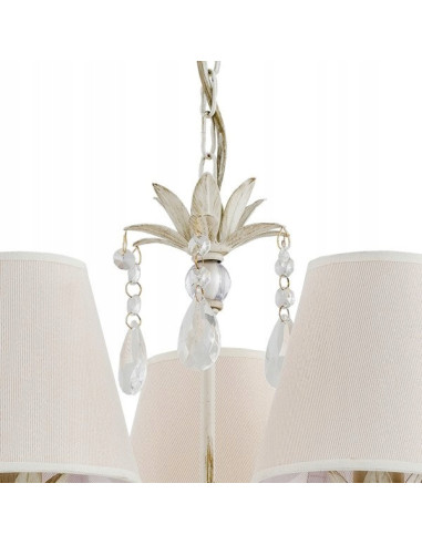 Żyrandol Lukrecja Biała E14 - Elegancka Lampa Glamour z 5 Kloszami do Jadalni i Salonu