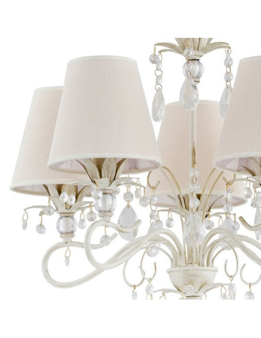 Żyrandol Lukrecja Biała E14 - Elegancka Lampa Glamour z 5 Kloszami do Jadalni i Salonu