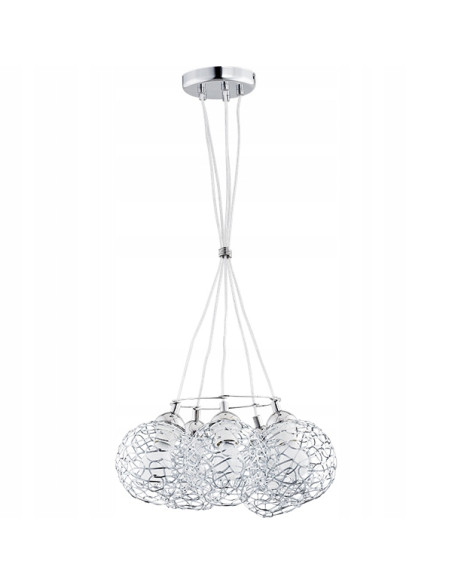 Lampa wisząca Amaso Chrom z bukietem hortensji - nowoczesne 5-punktowe oświetlenie E27 do eleganckich wnętrz