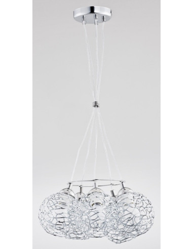 Lampa wisząca Amaso Chrom z bukietem hortensji - nowoczesne 5-punktowe oświetlenie E27 do eleganckich wnętrz