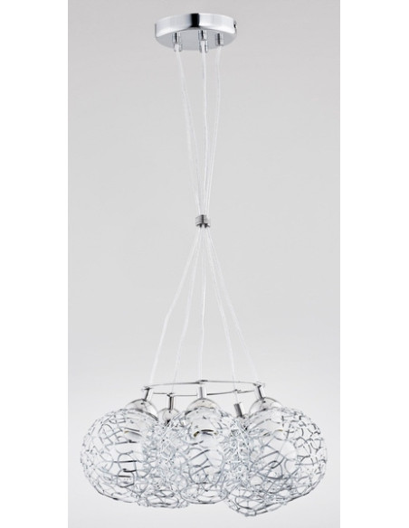 Lampa wisząca Amaso Chrom z bukietem hortensji - nowoczesne 5-punktowe oświetlenie E27 do eleganckich wnętrz