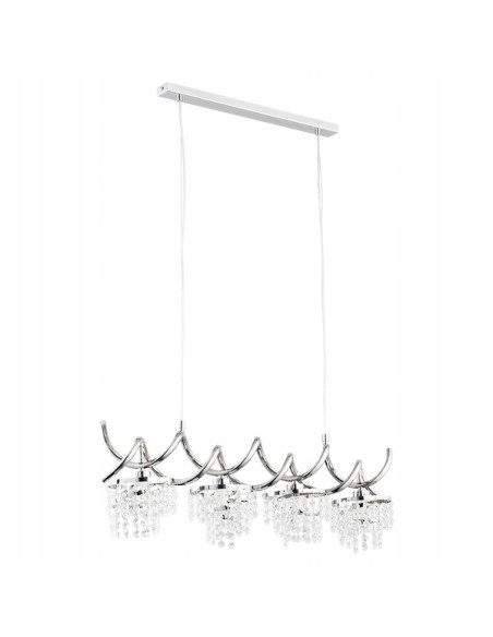 Lampa wisząca HELISA z kryształami w chromie - elegancki żyrandol do wnętrz z funkcją ściemniania, 4 miejsca na żarówki E14.