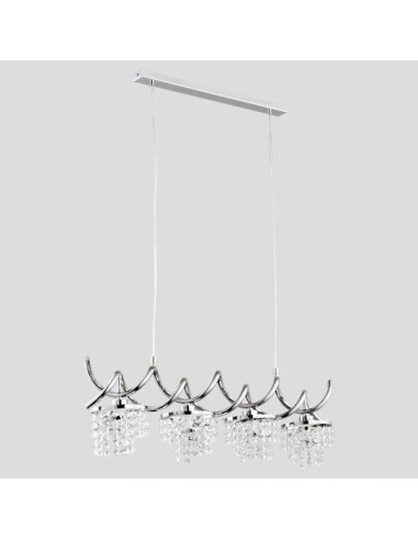 Lampa wisząca HELISA z kryształami w chromie - elegancki żyrandol do wnętrz z funkcją ściemniania, 4 miejsca na żarówki E14.