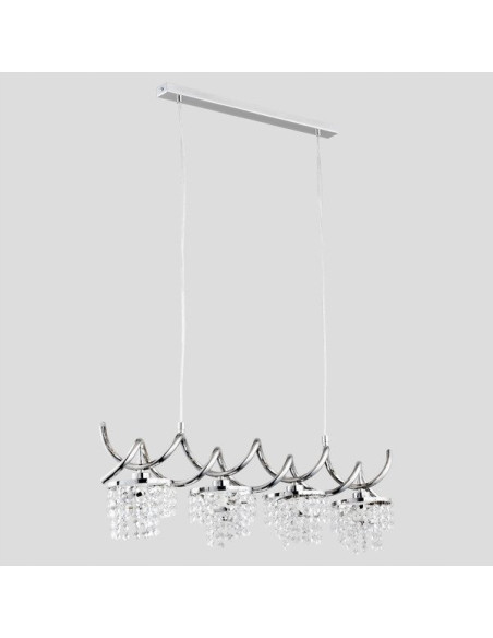 Lampa wisząca HELISA z kryształami w chromie - elegancki żyrandol do wnętrz z funkcją ściemniania, 4 miejsca na żarówki E14.