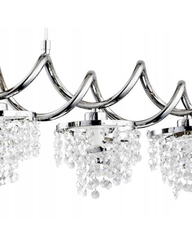 Lampa wisząca HELISA z kryształami w chromie - elegancki żyrandol do wnętrz z funkcją ściemniania, 4 miejsca na żarówki E14.